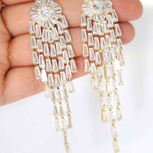 Elegant Cubic Zirconia Long Tassel Drop Earrings